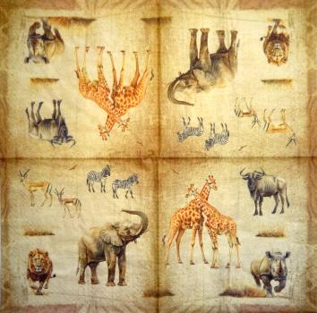 154 Tiere Afrika: Diverse - 4-lagig - Paper Design - Taschentuch